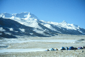 View of base camp, with Cho Oyo in the background